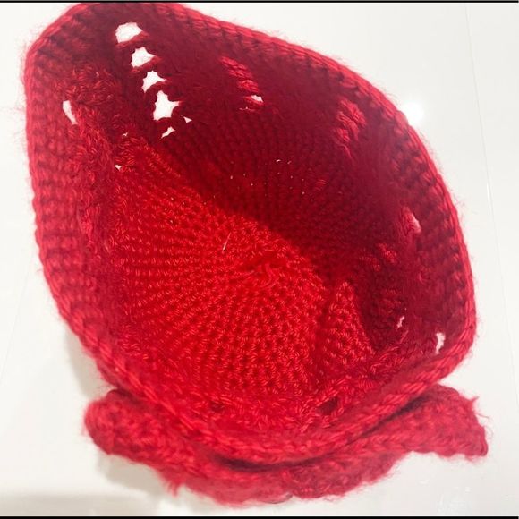 MICKEY MOUSE red infant baby toddler crotchet knit beanie hat with big red‎ bow - Picture 3 of 4